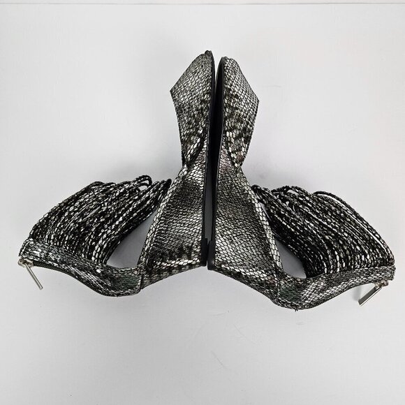 Kelsi Dagger Ryton Silver Metallic Snake Embossed Leather Ankle Strap Wedge 7.5 - Picture 5 of 13